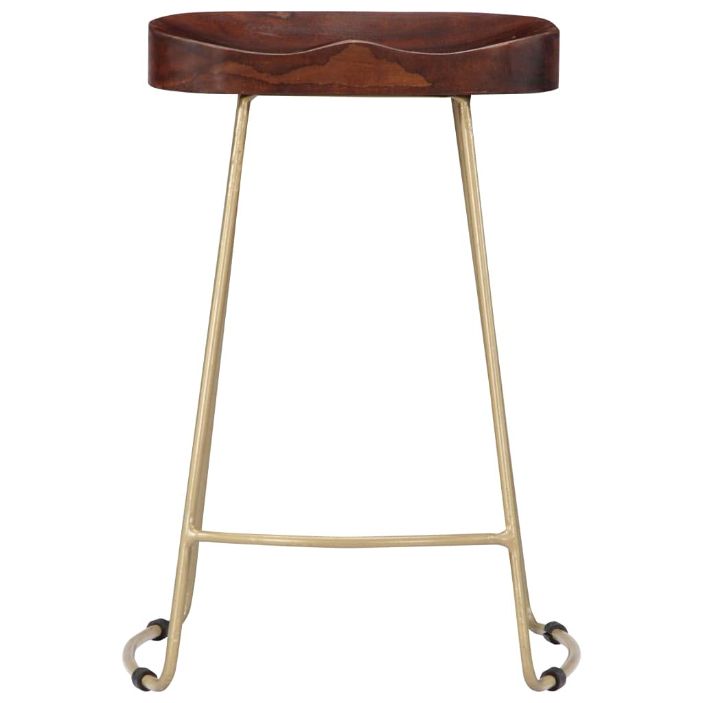 vidaXL Bar Stools - Gavin Design - Solid Mango Wood & Brass Iron - Set of 2 - Walnut Finish - 17.7" W x 15.7" D x 24.4" H