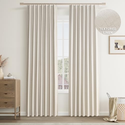 Joywell Linen 100% Blackout Curtains 96 Inch Length Long, Rod Pocket/Back Tab/Hook Belt/Clip Rings, Thermal Insulated Drapes Curtains For Boys Bedroom Living Room (2 Panels,52 X 96,Grayish Brown)