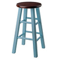Ergode Wood Ivy 24" Counter Stool - Rustic Light Blue & Walnut Finish - Sturdy Square Legs - Versatile & Stylish - No Assembly Required