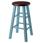 Ergode Wood Ivy 24" Counter Stool - Rustic Light Blue & Walnut Finish - Sturdy Square Legs - Versatile & Stylish - No Assembly Required