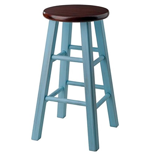 Ergode Wood Ivy 24" Counter Stool - Rustic Light Blue & Walnut Finish - Sturdy Square Legs - Versatile & Stylish - No Assembly Required