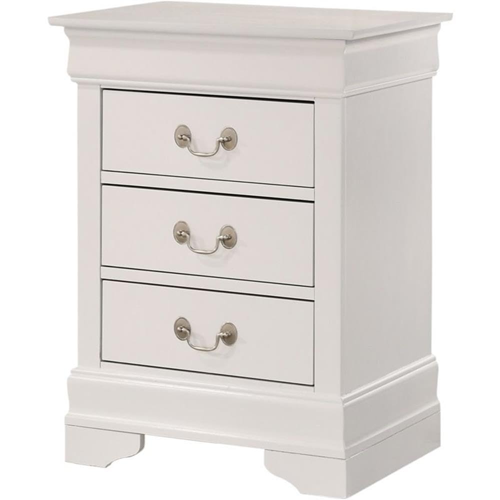 Glory Furniture Louis Phillipe 3 Drawer Nightstand In White