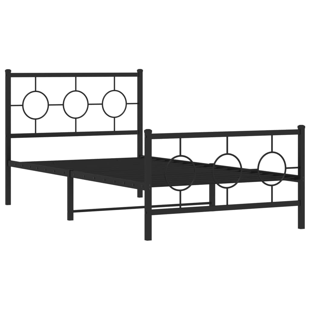 vidaXL Single Bed - Industrial Style Metal Frame w/Headboard & Footboard, Black, Supports Mattress 39.4&quot;x78.7&quot; - Assembly Required