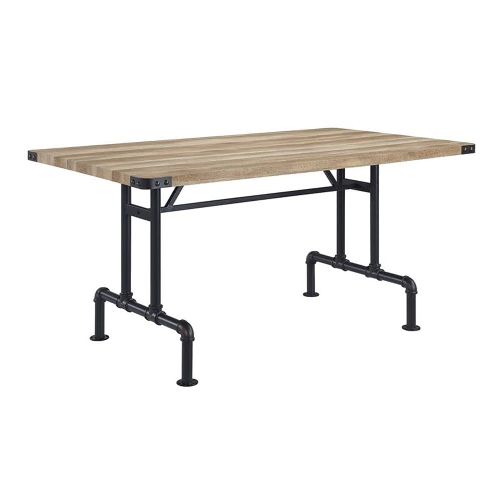 Acme Edina Rectangular Wood Top Dining Table in Oak and Sandy Black