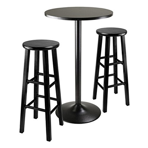 Ergode Obsidian 3-Piece Counter Table Set | Sleek Design | Black Veneer Top | Easy Assembly | 2 Black Square-Leg Stools | (20331-VV)