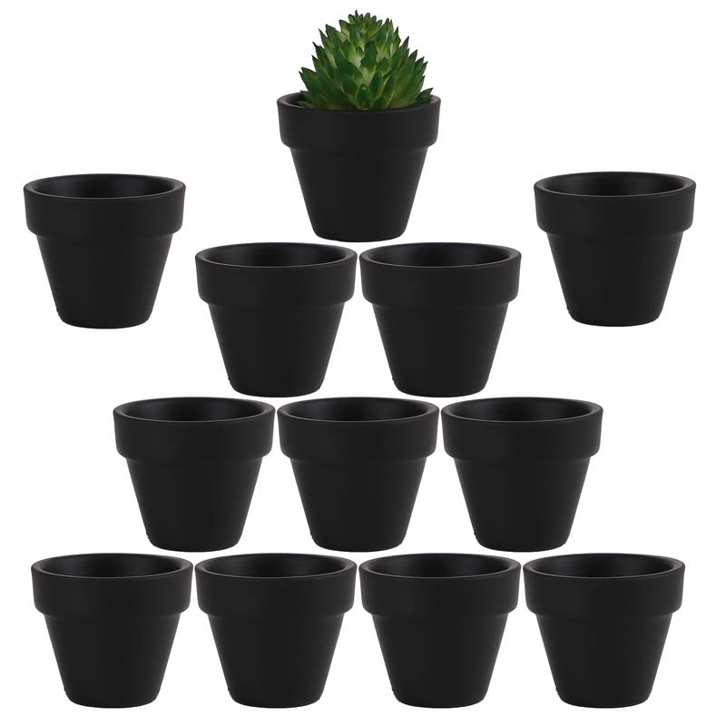 Yishang 1.9 Inch Tiny Black Terracotta Pots Pack Of 12-Small Mini White Clay Pots With Drainage Holes Flower Nursery Terra Cotta