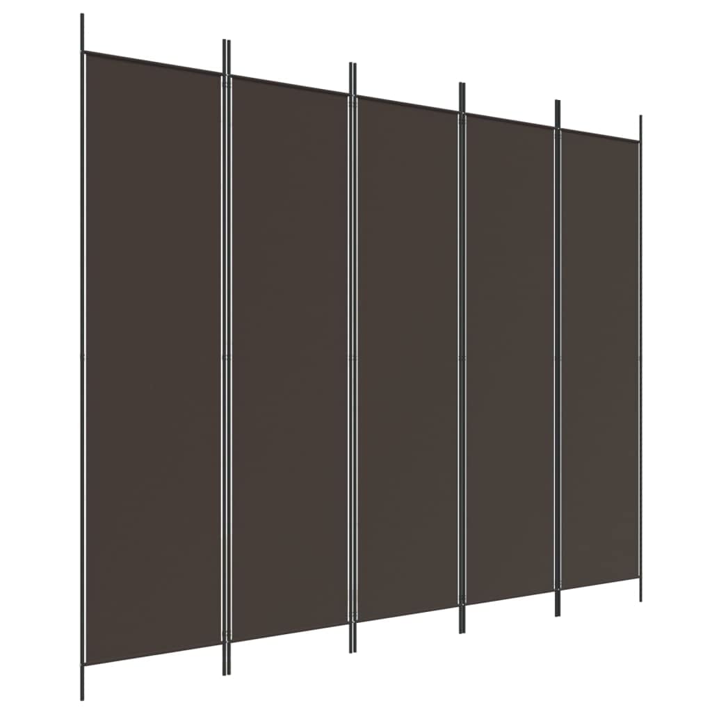 vidaXL 5-Panel Room Divider- 98.4''x78.7''- Durable, Extendable & Foldable Design- Brown Polyester Fabric Screen for Privacy & S