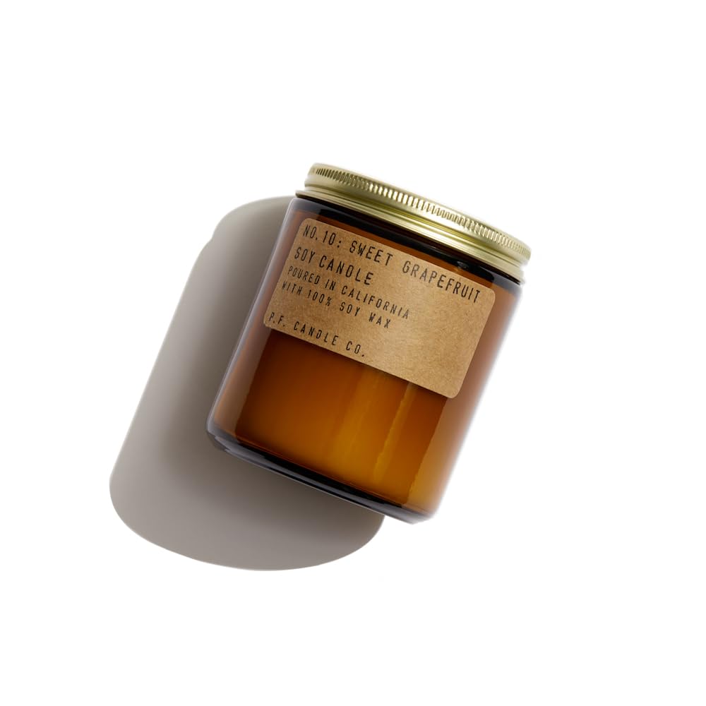 P.F. Candle Co. Sweet Grapefruit Classic Standard Scented Soy Wax Candle (7.2 oz) 40-50 Hour Burn Time, Cotton Wick, Amber Glass