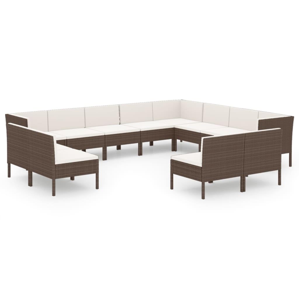 vidaXL Garden Lounge Set 12 Piece, Sectional Sofa for Outdoor, Couch with Cushions, Patio Lounge Set, Farmhouse Modern, Poly Rattan Brown