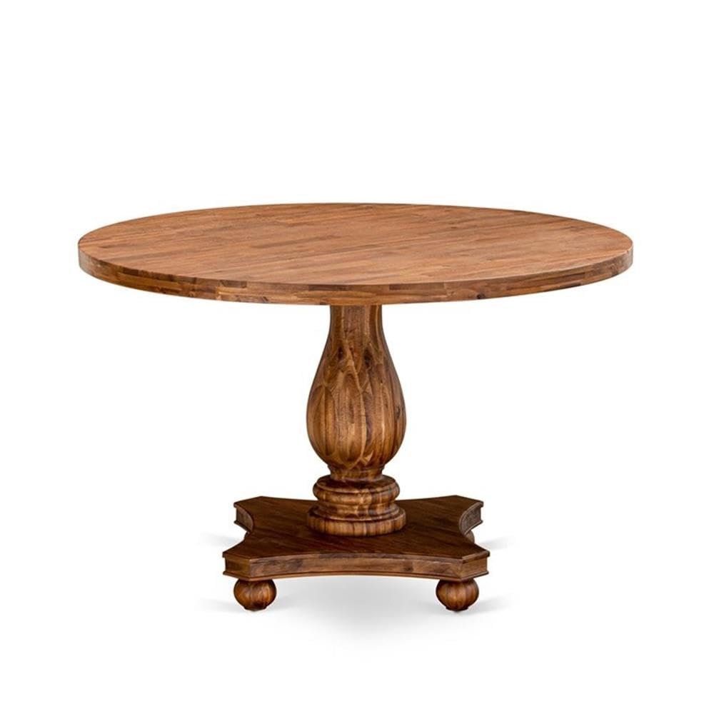 East West Furniture IR2-0N-TP Irving Rustic Farmhouse Table - a Round Dining Table Top with Pedestal Base, 48x48 Inch, Sandblasting Antique Walnut