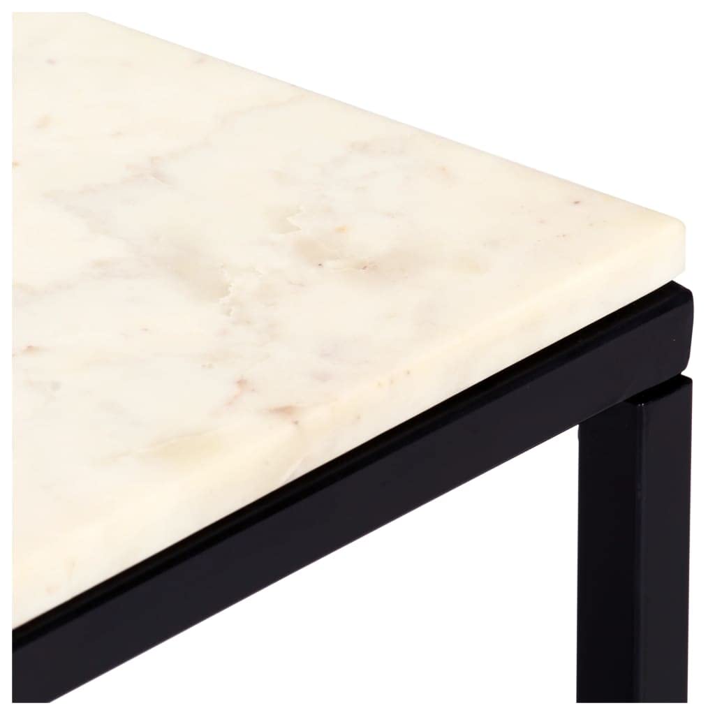 vidaXL White Real Stone Marble Texture Coffee Table - Modern End Table 23.6"x23.6"x13.8" with Black Iron Frame for Living Room, Bedroom, Indoor