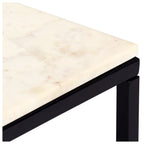 vidaXL White Real Stone Marble Texture Coffee Table - Modern End Table 23.6"x23.6"x13.8" with Black Iron Frame for Living Room, Bedroom, Indoor