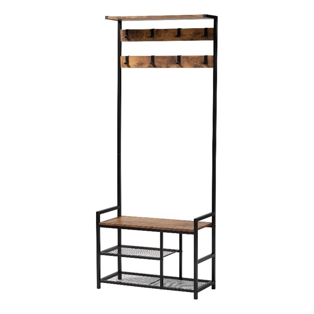 Baxton Studio Edan Modern Industrial Walnut Brown Finished Wood and Black Metal Freestanding Coat Hanger