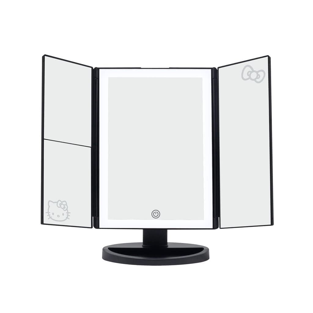 Impressions Vanity Hello Kitty Mirror With Lights, Trifold Led Tri-Tone Makeup Mirror With Touch Sensor And Three Adjustable Mir
