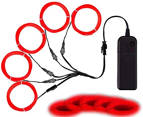 Maxlax El Wire Red, Neon Wire Light 5 In 2 Meter, Electroluminescent Wire For Halloween Decoration, Christmas Party, Diy Decorat