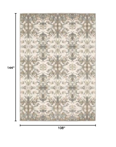 HomeRoots 9' X 12' Ivory Gray Abstract Ikat Indoor Area Rug