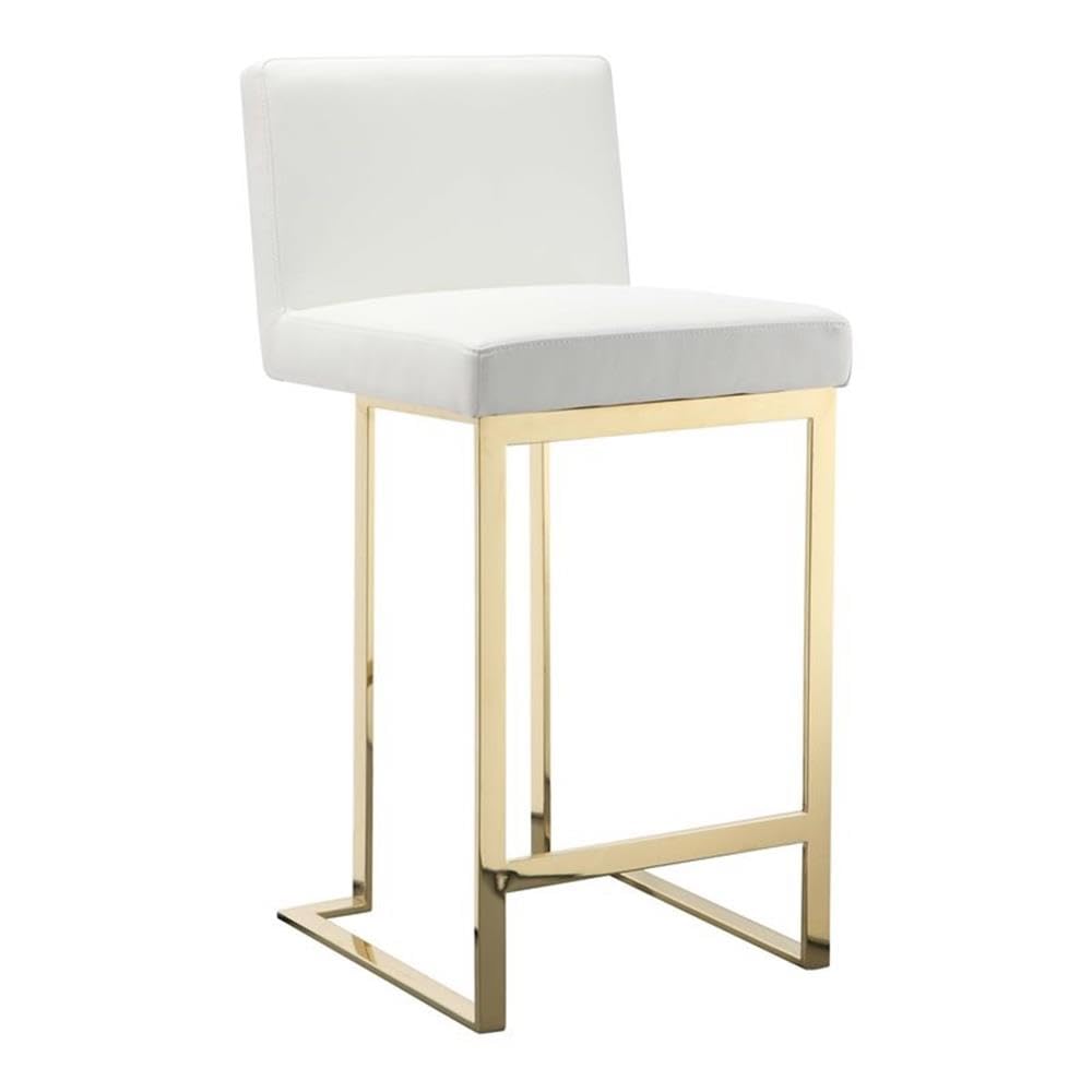 Pangea Home Dexter 26&quot; Faux Leather & Polished Steel Counter Stool In White/Gold