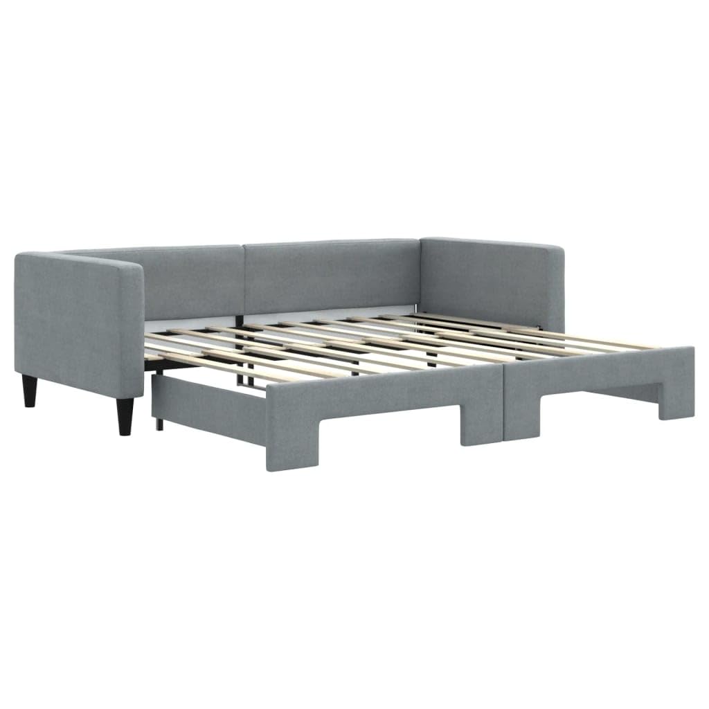 vidaXL Light Gray Daybed with Trundle: A Versatile 2-in-1 Sofa and Double Bed Solution, Crafted from Solid Wood and Metal with Fabric Upholstery