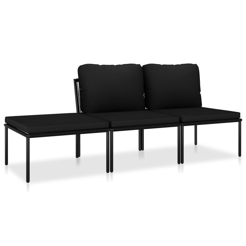 vidaXL 3 Piece Garden Lounge Set with Removable Cushions in Black PVC, Outdoor Patio Furniture with Powder-Coated Steel Frame