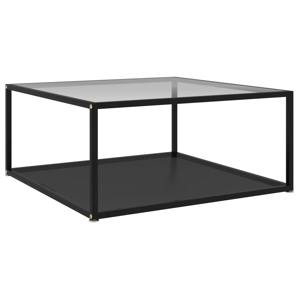 vidaXL Modern 2-Layer Coffee Table-Square Design-Transparent and Black-Tempered Glass and Powder-Coated Steel Construction-Practical Storage Shelf-31.5&quot;x31.5&quot;x13.8&quot;