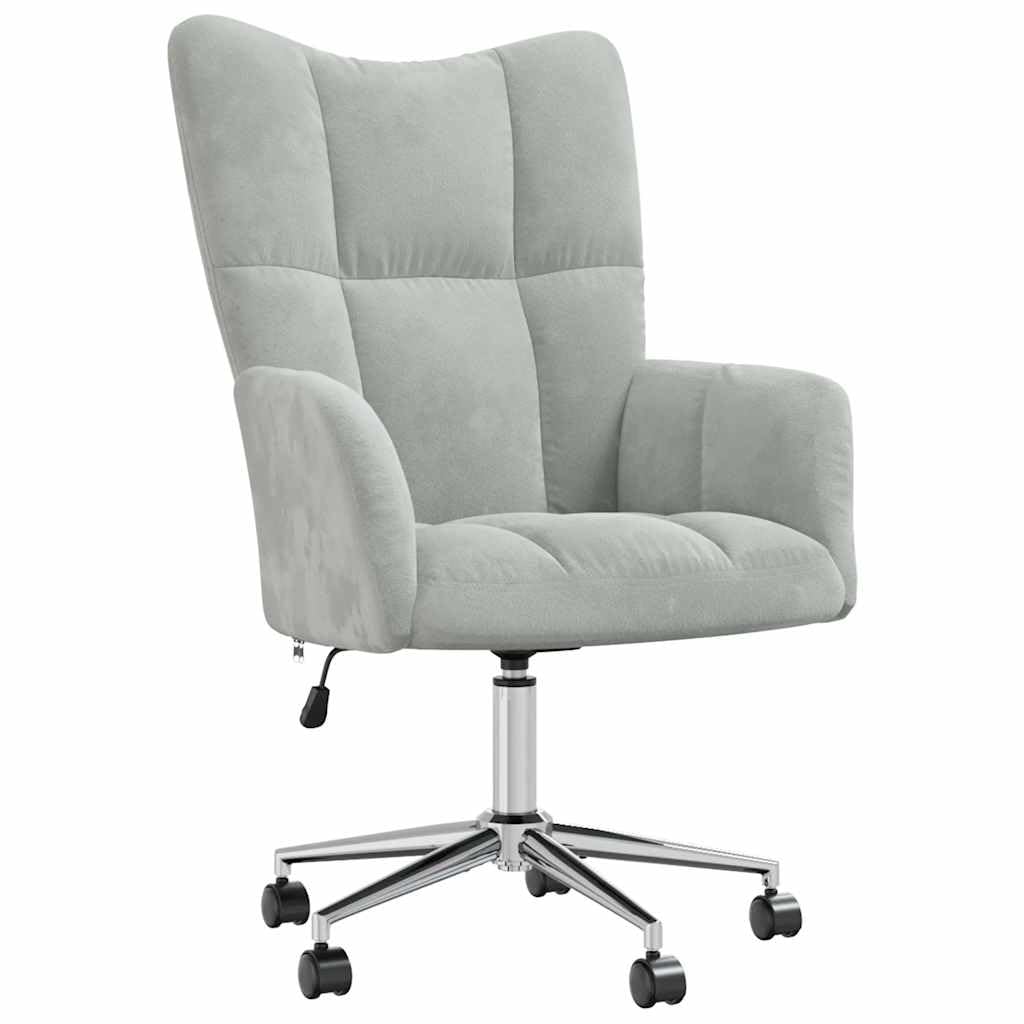 vidaXL Relaxing Chair - Light Gray Velvet Upholstered Armchair with Adjustable Height and Swivel Function for Home/Office Use