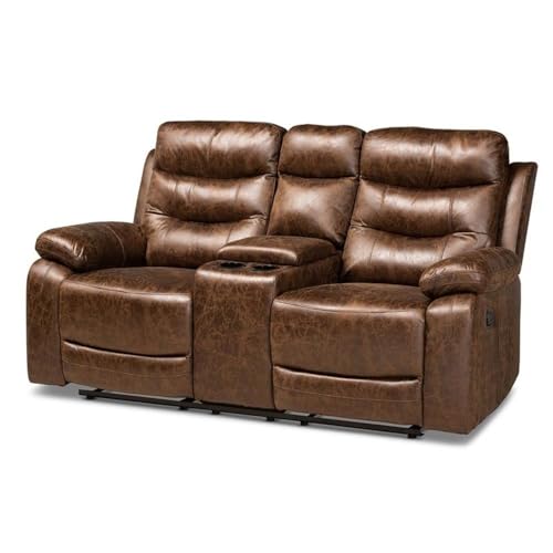 Baxton Studio Beasely Brown Faux Leather Upholstered 2-Seater Reclining Loveseat