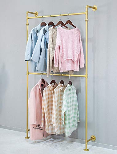 FODUE Industrial Pipe Clothes Rack, Wall Mounted Black Iron Garment Bar, Multi-Purpose Hanging Rod for Closet Storage(Glod)