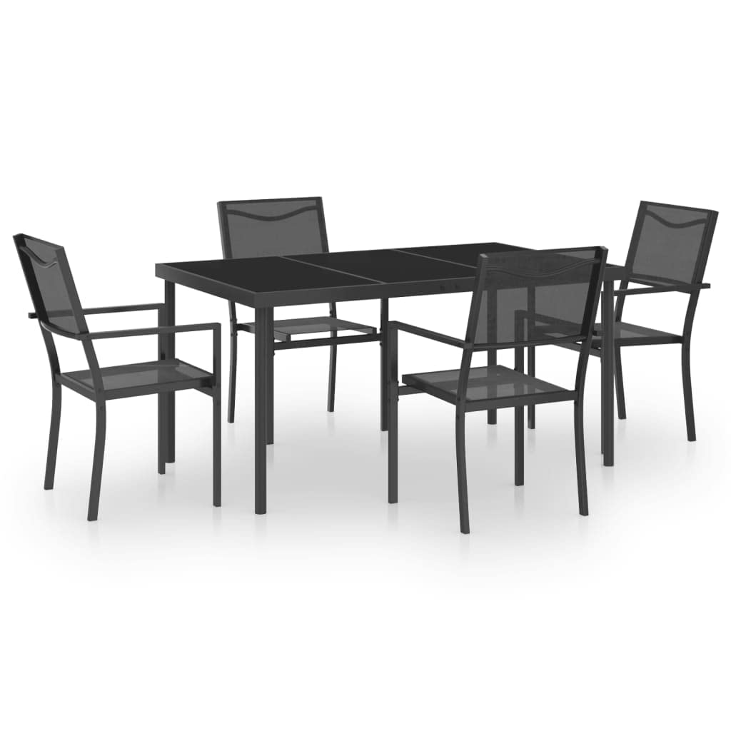 vidaXL 5 Piece Patio Dining Set in Steel with Textilene Upholstery, Powder-Coated for Durability, Anthracite Table, Black Chairs, Ideal for Outdoor Living