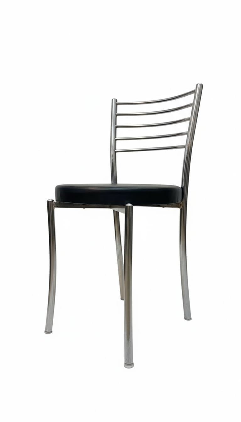 Rishi Ventures Rishvia Steel Dining Chair With Cushioned Seat & Chrome Finish, Multipurpose Metal Chair