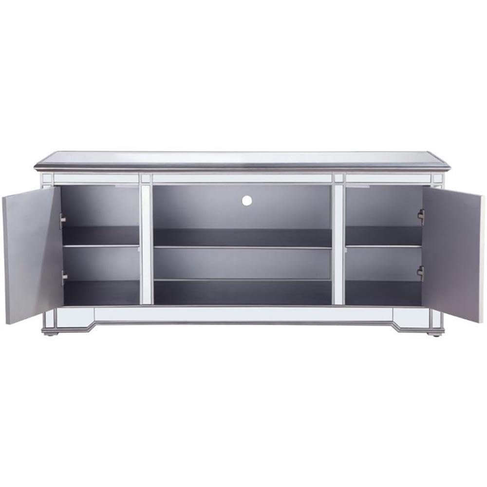 Elegant Decor Modern 60&quot; Mirrored TV Stand in Distressed Antique Silver