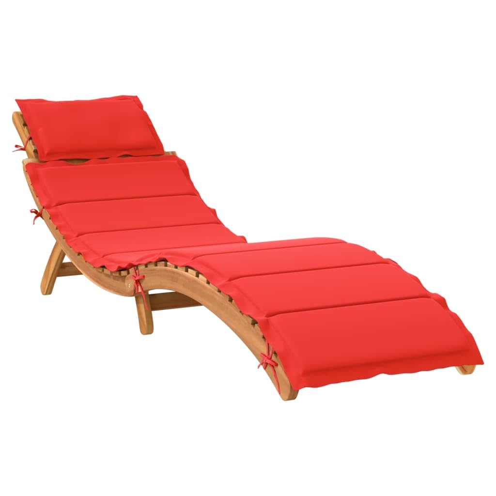 vidaXL Acacia Wood Sun Lounger with Red Cushion - Foldable Sunbed for Garden, Patio, Poolside Lounging, 72.4"x21.7"