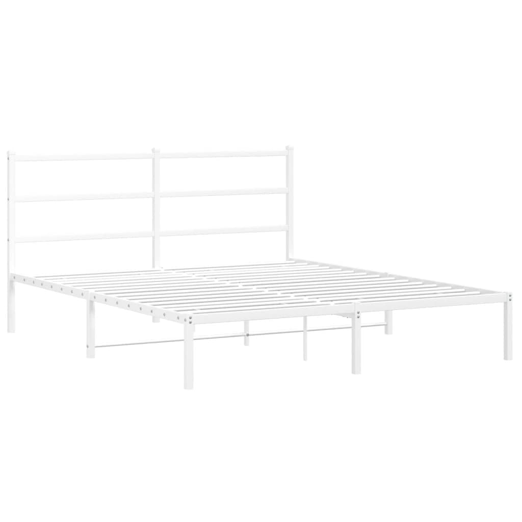 vidaXL White Metal Bed Frame-Double, Sturdy Steel Bedroom Furniture w/Headboard & Storage Space, Fits 59.1&quot;x78.7&quot; Mattress