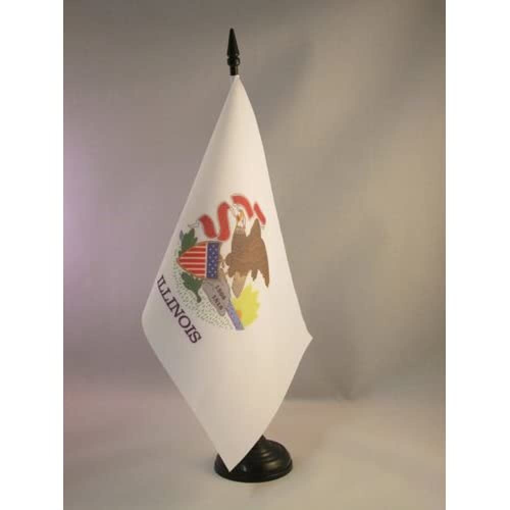 Illinois Table Flag 5' X 8' - Us State Of Illinois Desk Flag 21 X 14 Cm - Black Plastic Stick And Base - Az Flag