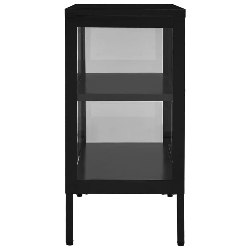vidaXL Modern Sideboard with Glass Door - Black Steel Storage Cabinet with Adjustable Shelf and Feet - Ideal for Books, Magazines, DVDs, Decoratives