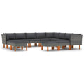 vidaXL Patio Lounge Set - 12 Piece - Gray Poly Rattan, Powder-Coated Steel Frame, Solid Eucalyptus Wood Legs - Includes Thickly Padded Cushions, Removable and Washable Covers