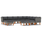 vidaXL Patio Lounge Set - 12 Piece - Gray Poly Rattan, Powder-Coated Steel Frame, Solid Eucalyptus Wood Legs - Includes Thickly Padded Cushions, Removable and Washable Covers