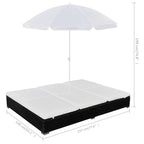 vidaXL Double Patio Lounge Bed - Weather-Resistant and Waterproof Poly Rattan Outdoor Sun Lounger with Umbrella and Adjustable Positions for Comfort - Black