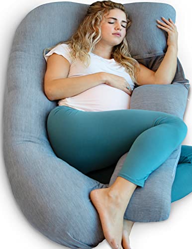 Pharmedoc Pregnancy Pillows, U-Shape Full Body Pillow - Cooling Cover Grey - Pregnancy Pillows For Sleeping - Body Pillows For A