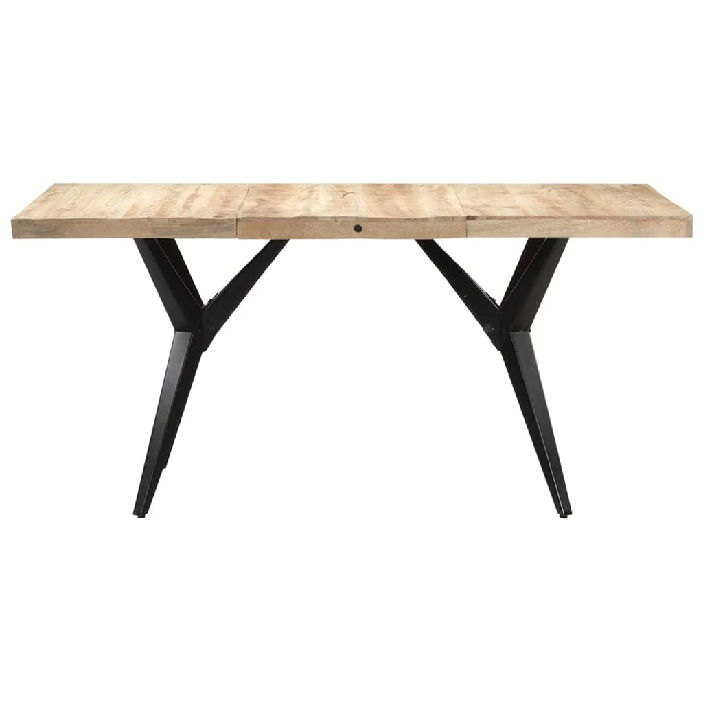 vidaXL Solid Rough Mango Wood Dining Table with Black Steel Legs - Thumbnail 3