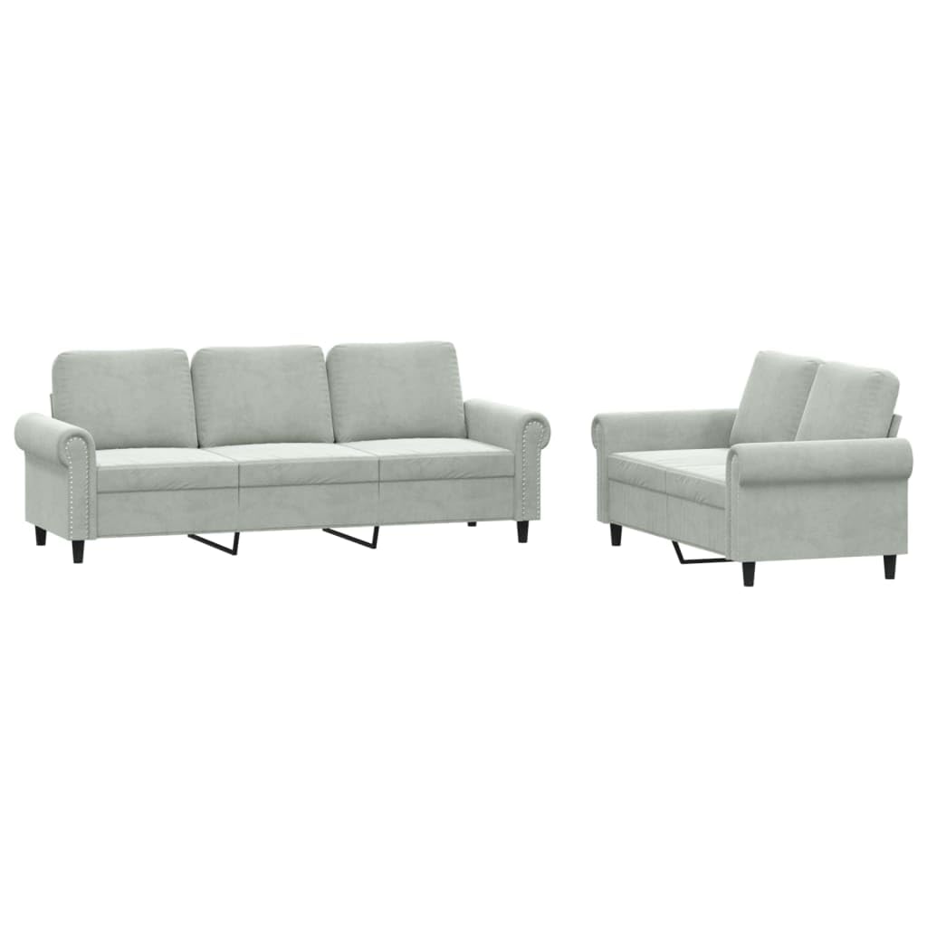 vidaXL Velvet Sofa Set 2PC - Light Gray, Modern Loveseat and Couch Combo with Cushions and Stable Metal Frame for Living Room, Lounge.
