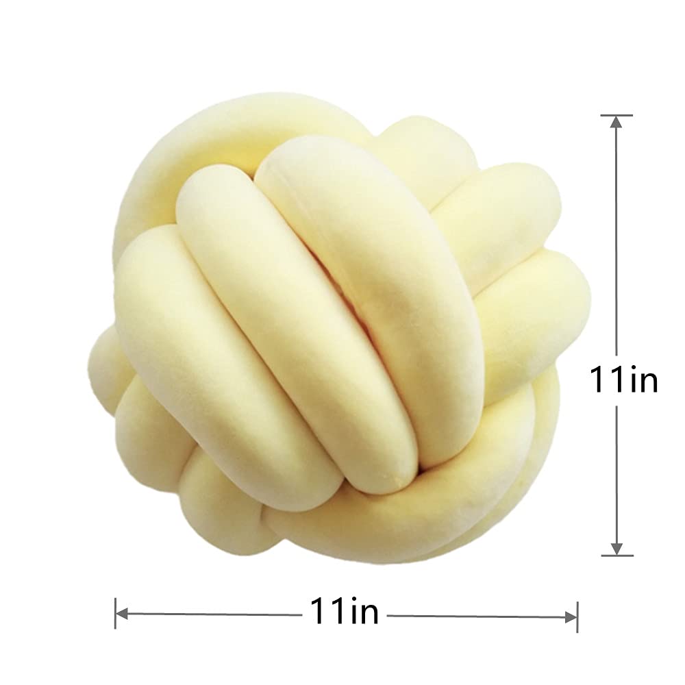 Knot Pillow Ball Round Cushion Pillows, Children Room Decoration Plush Toys Calming Stress Relief Toy (Yellow,11In/28Cm)