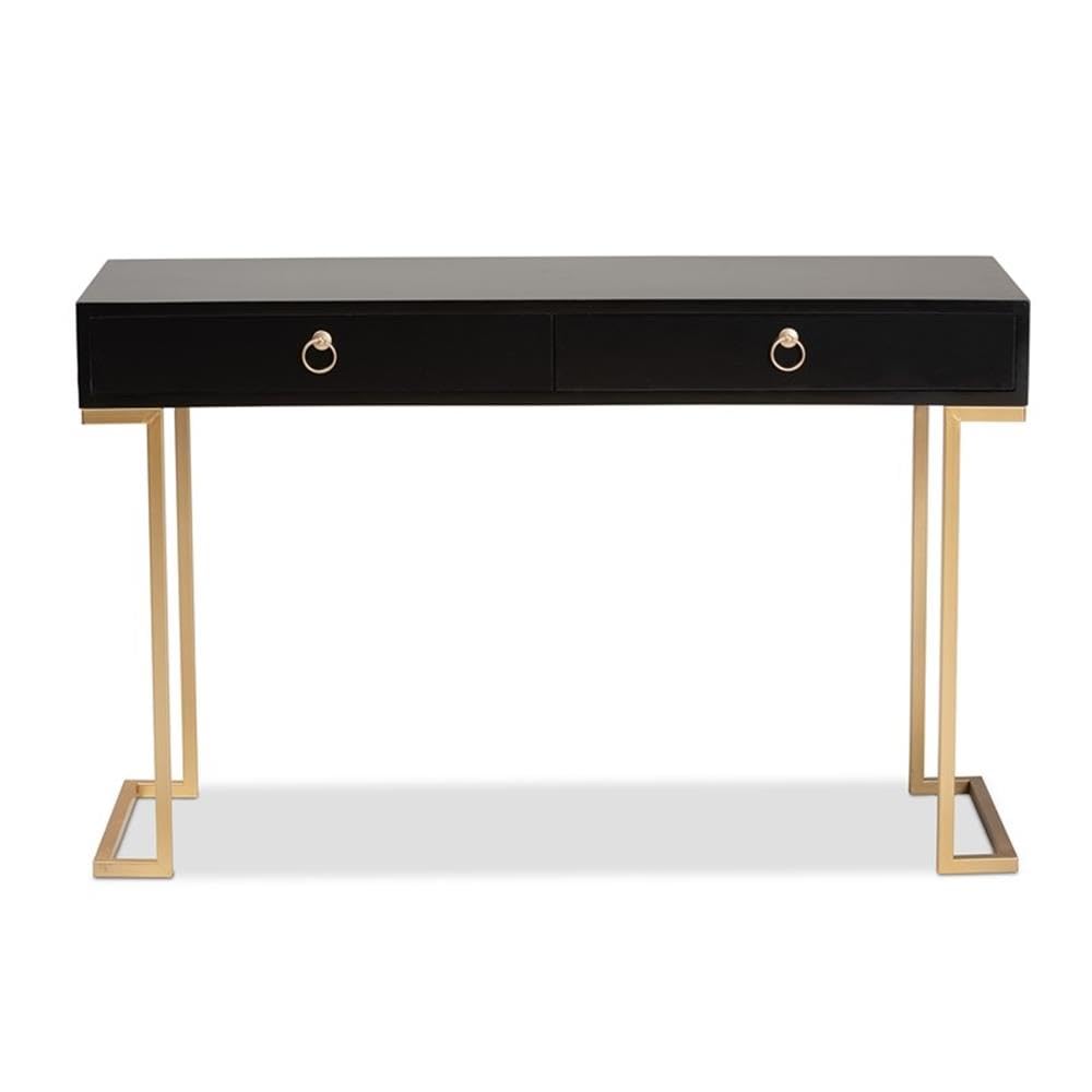 Baxton Studio Beagan Modern and Contemporary Black Finished Wood and Gold Metal 2-Drawer Console Table Black/Wood