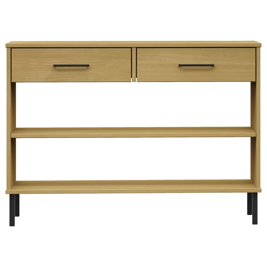 INLIFE Console Cabinet with Metal Legs Brown Solid Wood Pine Oslo