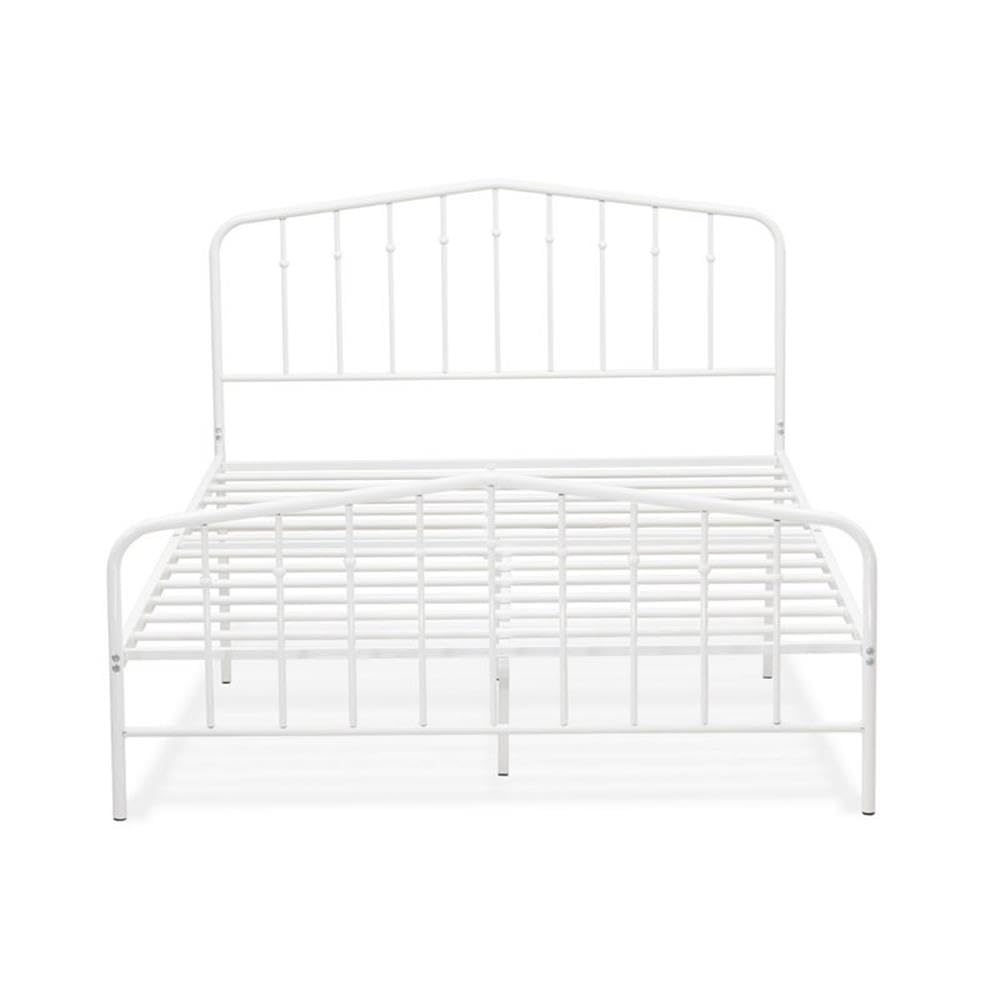 East West Furniture KHFBWHI Kemah Full Bed Frame with 3 Supporting Metal Legs - Deluxe Bed in Powder Coating White Color