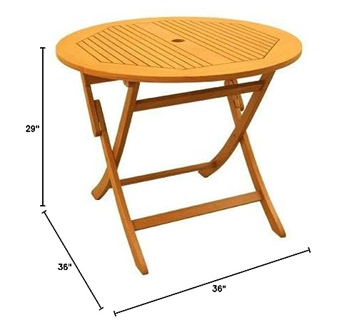 International Caravan Furniture Piece Royal Tahiti Outdoor 36" Round Wood Folding Table - Thumbnail 3