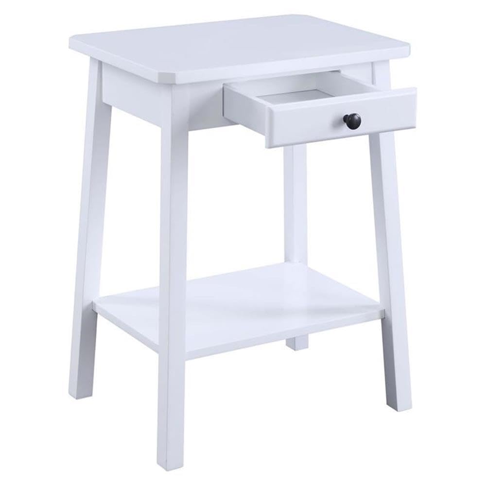 Acme Kaife Wooden Accent Table with Storage Drawer and 1 Tier Shelf in White