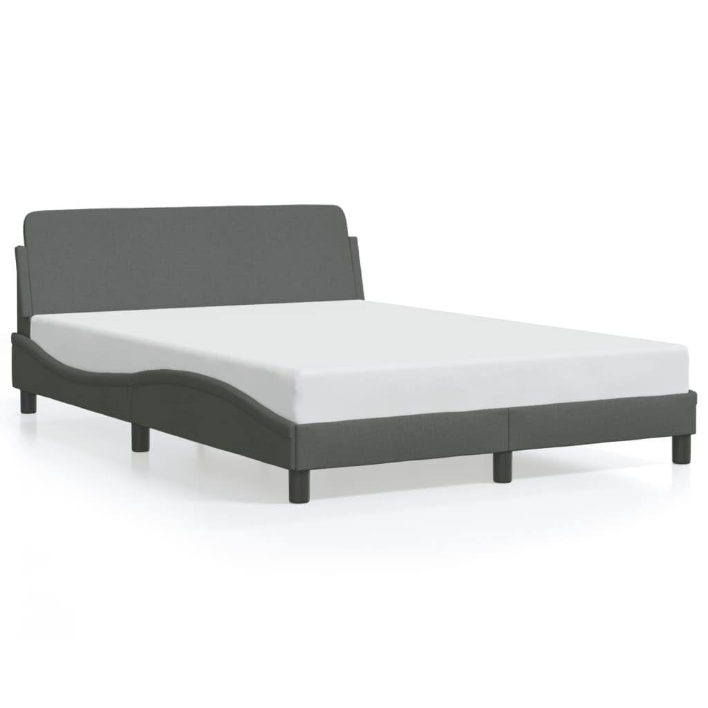vidaXL Dark Gray Double Bed Frame with Headboard - Fabric Upholstered, Modern Wave Design, Strong Pine Wood and Metal Legs, Plywood Support Slats