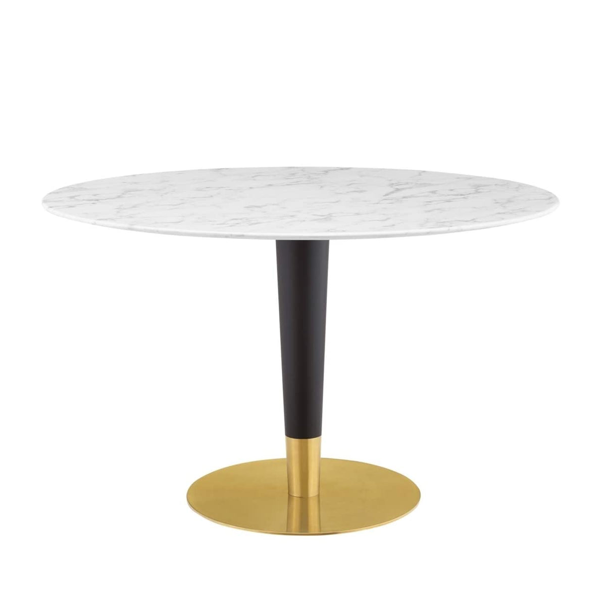 Modway Zinque Round Artificial Marble 47&quot; Dining Table in Gold White