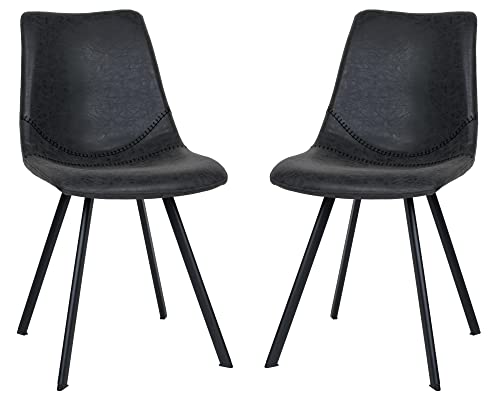 LeisureMod Markley Modern Leather Dining Chair With Metal Legs Set of 2