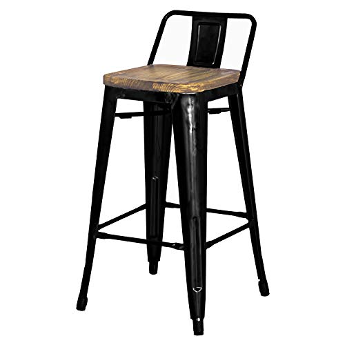 New Pacific Direct Metropolis Metal Low Back Bar Stool 30&quot; Wood Seat,Indoor/Outdoor Ready,Black,Set Of 4